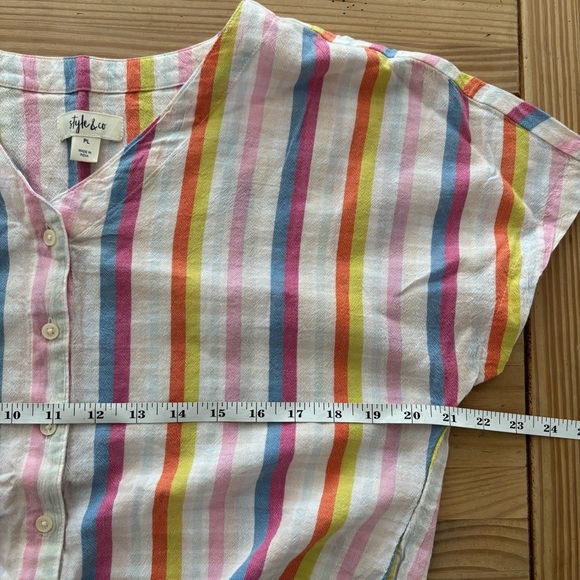 Style & Co. Pink and Purple Crop Tie Front Button Down Shirt - Picture 8 of 9